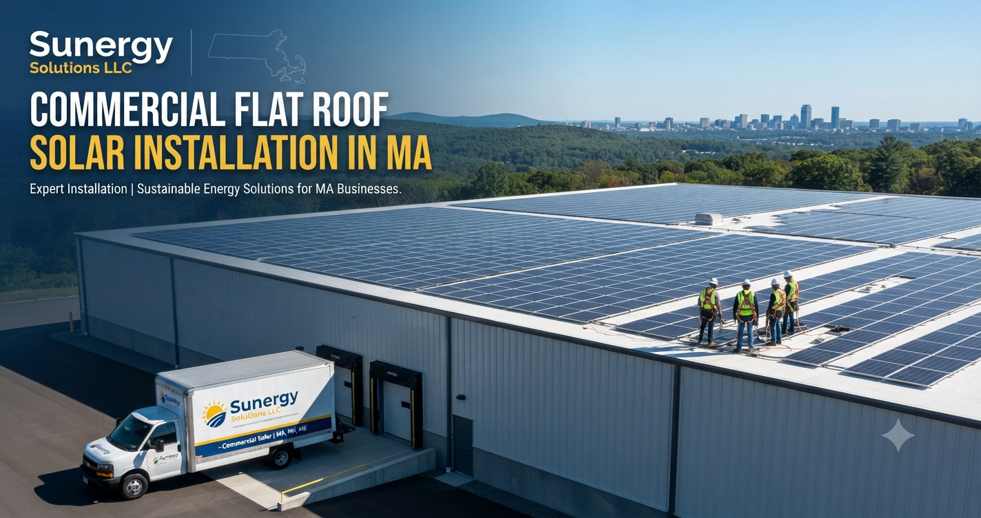 Sunergy Solutions LLC offers Commercial Flat Roof Solar Installation in MA & Business Solar Energy Systems for Massachusetts.